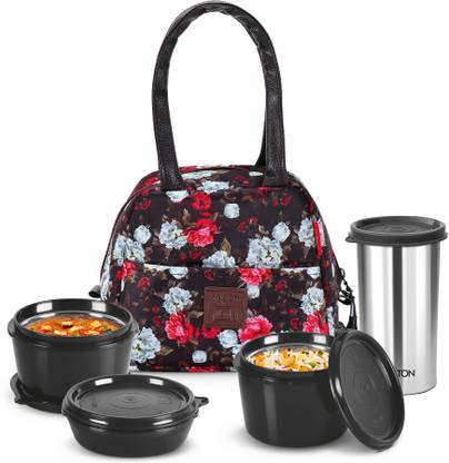 MILTON Floret Tiffin (3 Containers, 180 /320 /320 ml; 1 Tumbler, 415 ml) With Jacket 3 Containers Lunch Box