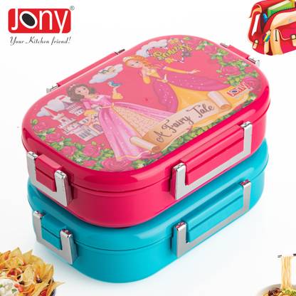 Jony School Lunch Box 4 Containers Stainless Steel, Plastic Office Lunch Box