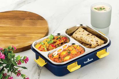 TechHark Stainless Steel 3 Compartment Leak Proof Lunch Boxes 3 Containers Lunch Box