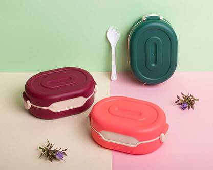 2 Compartment Lunch Box for School Kids Girls and Boys With 2 In 1 Spoon 6 Containers Lunch Box