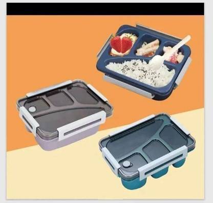 NIJEK STORE Leak Proof 4 Compartment Lunch Boxes Food Snacks Tiffin Box for Adult Kids 2 Containers Lunch Box