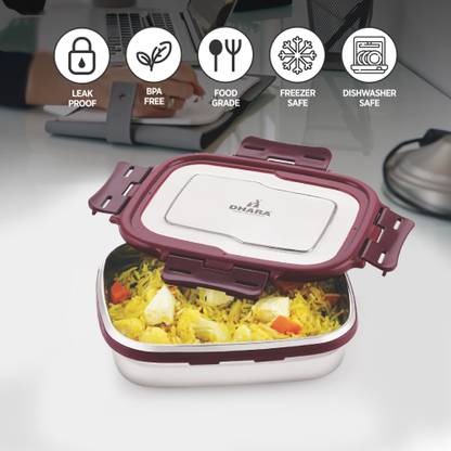 Dhara Stainless Steel Food Grade Rust Proof Blaze Tiffin Box Container With Four Side Clip Lock Maroon 1 Containers Lunch Box