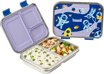BASIL Bento Box Neo 975ml, 3 Compartment Leak-Proof Tiffin - Super Swoosh 1 Containers Lunch Box
