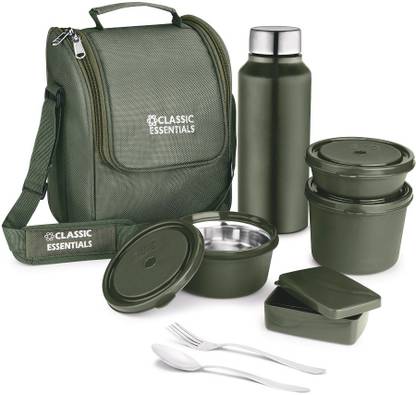 Classic Essentials Supreme Microwave Safe Set of 5 with Bottle|Bag & Cutlery 5 Containers Lunch Box