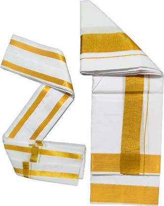 JUPALAW Solid White, Gold Lungi