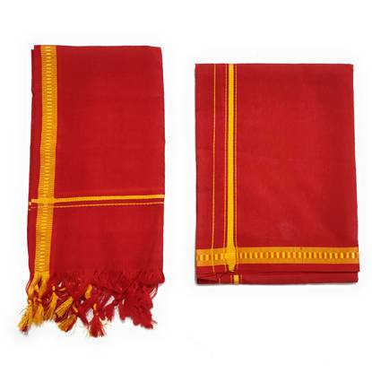 SHERHAAN Solid Red, Gold Lungi
