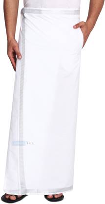 GOWRI TEX Woven White, Silver Lungi