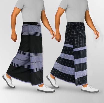 OASIS Checkered, Striped Black Lungi