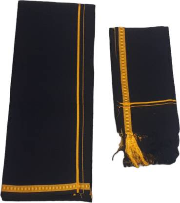 A COTTONS Solid Black, Black Lungi