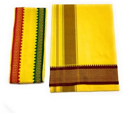 TUD Woven, Striped, Solid Yellow Lungi