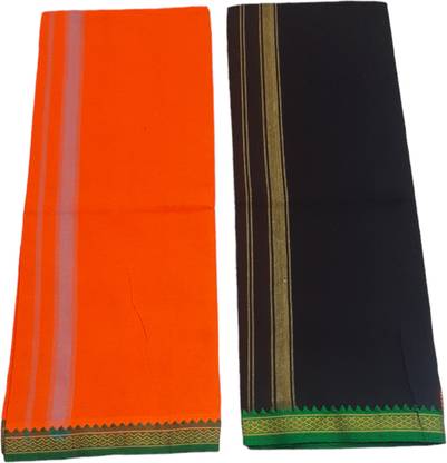 A COTTONS Solid Black, Orange Lungi
