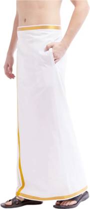JUPALAW Solid White, Gold Lungi