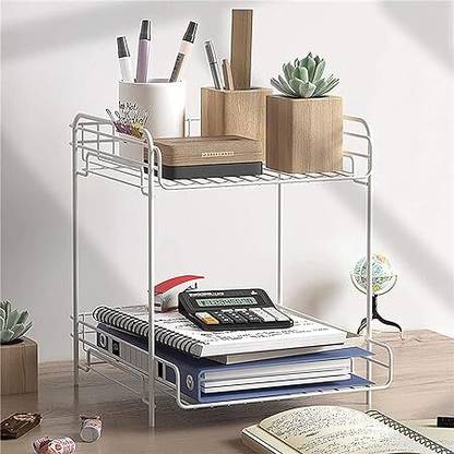 Indian Decor 38720 Desktop Storage Rack, Double-Layer Metal Material, Paper Tray Rack Wall Hanging Magazine Holder