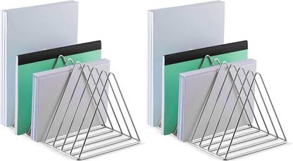TechSrmaji Stainless Steel Desk Organizers 9 Slot Magazin Newspaper Holder (Pack of 2) Table Top Magazine Holder