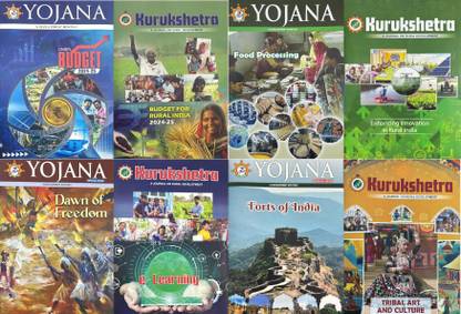 Yojana Kurukshetra English magazine June July August & September 2024 Pack of 8 Magazines