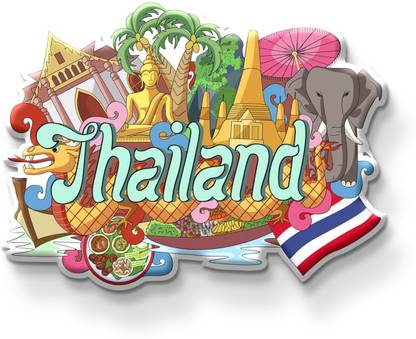 Printsy Thailand Country Theme Souvenir Wooden Fridge Magnet for Refrigerator Fridge Magnet Pack of 1