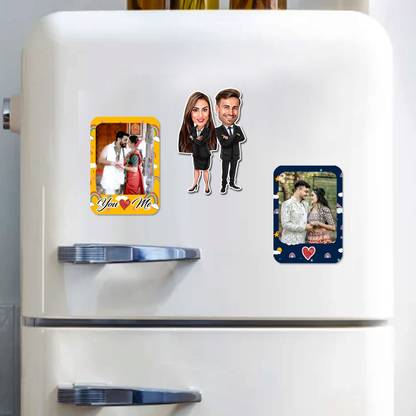 Designique Customized Photo Printed Fridge Magnet Photo Frame (3 x 4 Inch) Fridge Magnet Pack of 3