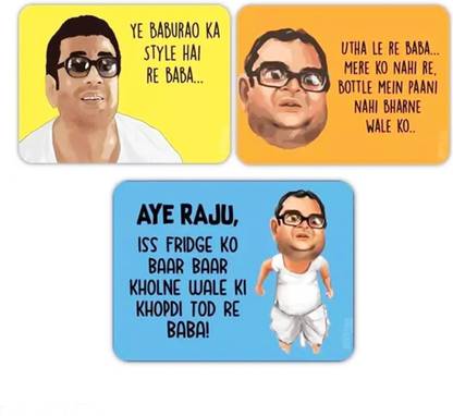 AMFLY Phir Hera Pheri Funny Quoted Baburao Fridge Magnet- Bollywood Set of 3 Fridge Magnet, Door Magnet, Kitchen Organiser Magnet Pack of 1