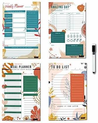 Windup Magnetic Planners Combo – To Do List, Meal Planner, Daily Planner, Weekly Planner – Reusable Dry-Erase - Set of 4 A5 (6x9 in) - Free Magnetic Marker Pen Fridge Magnet Pack of 4