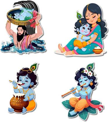 AMFLY Lord Krishna Fridge Magnet Set of 4 with Indian Mythological Figures Fridge Magnet, Door Magnet, Kitchen Organiser Magnet Pack of 1