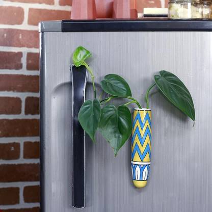 lazy gardener Magnetic Hydroponic Ceramic Handmade Planter - Blue & Yellow Fridge Magnet, Door Magnet, Multipurpose Office Magnets Pack of 1