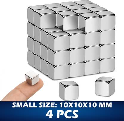 Wild Accessories 10x10x10mm Square Magnets Neodymium Magnets Multipurpose Office Magnets, Kitchen Organiser Magnet, Fridge Magnet Pack of 4