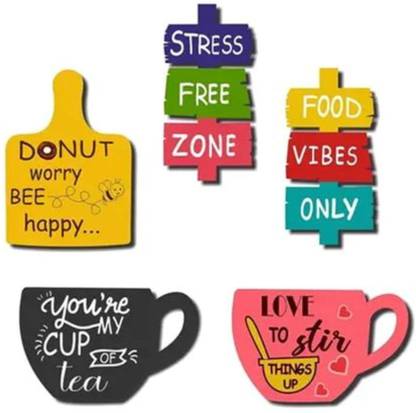 Raptech Fridge Magnet Printed MDF Wooden Tea Food Quotes Magnetic Sticker -Set of 5 Fridge Magnet Pack of 1