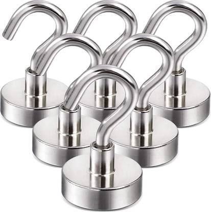 LEAPABLE ENTERPRISE 25Lbs Strong Heavy Duty Magnetic Hooks for Classroom Fridge Hanging Cabins Grill Multipurpose Office Magnets Pack of 6