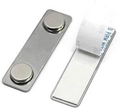 MAGNETIK Silver Magnetic Name Tag/ID Badge Holder with Foam Adhesive On Front Plate - 10 Multipurpose Office Magnets Pack of 4