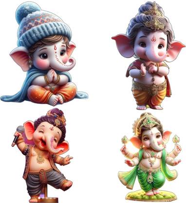 AMFLY Lord Ganesha Fridge Magnet Set of 4 with Indian Mythological Figures Fridge Magnet, Door Magnet, Kitchen Organiser Magnet Pack of 4