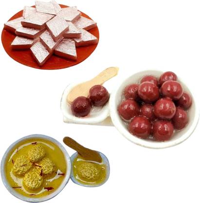 Giftinguru Kaju Katli, Rasmalai & Gulab Jamun Magnet - Sweet Delights Magnet Fridge Magnet Pack of 3