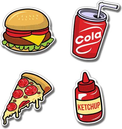 Presta Gifts Fridge Magnets Refrigerator Stylish Set Cute Fast Food Design for Home, Kitchen and Office Decoration (Multicolour, 3x2 inches) Fridge Magnet, Door Magnet, Multipurpose Office Magnets, Kitchen Organiser Magnet Pack of 4