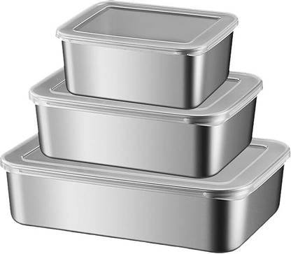 Zibuyu 3Pcs Stainless Steel Food Containers Clear Lids Set Fresh Food Boxes for Storage Kitchen Organiser Magnet Pack of 3