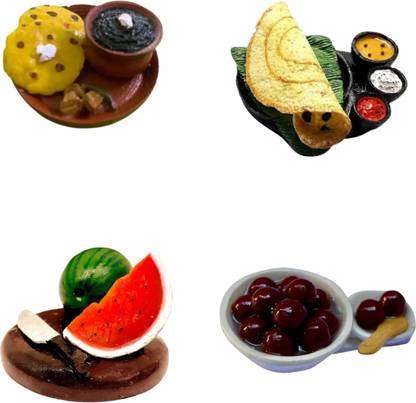Giftinguru Mixed Delight Fridge Magnet: Makki Roti Saag, Dosa, Watermelon, Gulab Jamun Fridge Magnet Pack of 4