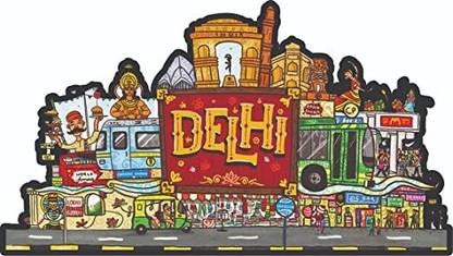 Skywalk India Souvenir Wooden MDF Delhi Fridge Magnet (Multicolour) M-610 Fridge Magnet Pack of 1