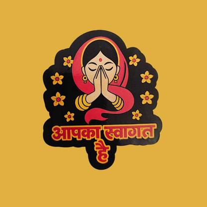 konst Rajasthani tribal stating "Aapka Swagat Hai" MDF Button Magnet Fridge Magnet Pack of 1