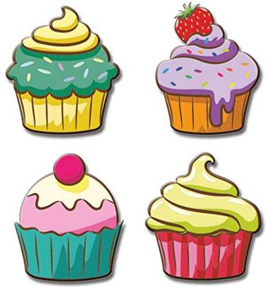 Yey Fridge Magnets Refrigerator Stylish Set Cute Cupcake Designs for Home, Kitchen and Office Decoration (Multicolor, 3x2 inches) Fridge Magnet, Door Magnet, Multipurpose Office Magnets, Kitchen Organiser Magnet Pack of 4