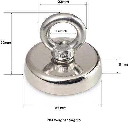 2fortheroad 333065(1pcs) 32mm NEODYMIUM Lifting Fishing Load Recover Retrieval upto 20kg 1pc Magnetic Pickup Tool