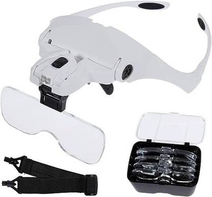 Bellveen Magnifying Goggles Glass, 2 LED Lights, 5 Glass, Magnifier, and Adjustable Work glass Magnifying Goggles Glass