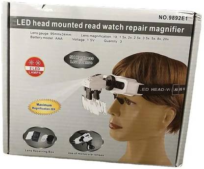 PKT Headband Magnifier Head Wearing Magnifying Glass LED Light HeadMounted Magnifier 1X1.5X2X2.5X3.5X5.X8X20X HD Magnifying Glass 9892E1