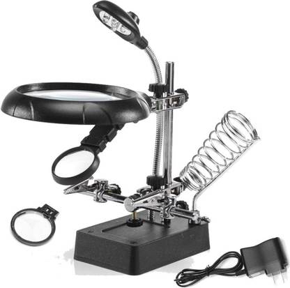 Corslet 3 In 1 Soldering Iron Stand Holder and Magnifying Glass 5 Led Auxiliary Clip Magnifier Repair- 3.5X 12X Lens Loupe 10x Stand Magnifier