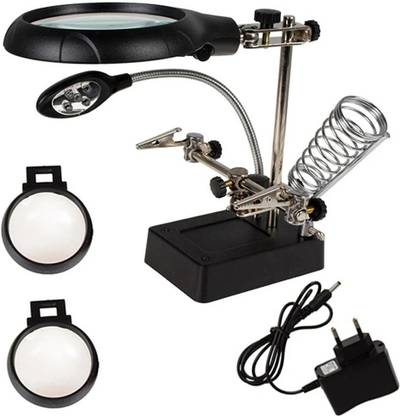 JM Helping Hand Magnifier Magnifying Glass LED Soldering Stand 2.5X 7.5X 10X Soldering Stand