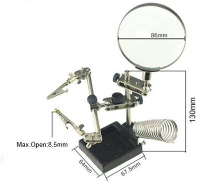 uptodatetools Third Hand Soldering Iron Stand Helping Hand Magnifying Glass with PCB Clamp 90 Magnifying Glass