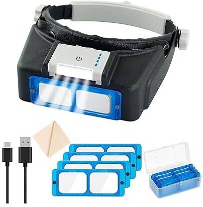 sdenterprises Headband Magnifier with Light, Rechargeable Magnifying Glasses for Close Work 1.5X - 3.5X Magnifying Headset with 4 Lenses Headband Magnifier