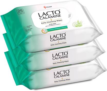 Lacto Calamine Daily Cleansing wipe with Aloe Vera, Cucumber, Vitamin E, Paraben & Alcohol Free Makeup Remover