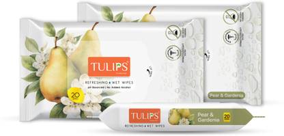 Tulips Wet Wipes, Pear & Gardenia, Cleansing Face Wipes I Face TIssues for Women & Men, Makeup Remover