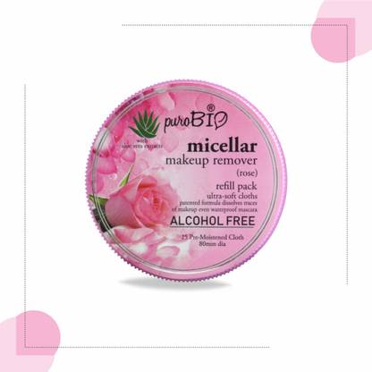 purobio Rose Micellar Makeup Remover With Ultra-Soft Cloths | 25 Pre-Mostened Cloth Makeup Remover
