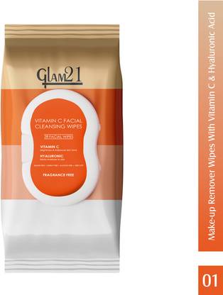 Glam21 Make-up Remover Wipes With Vitamin C & Hyaluronic Acid| Remove Waterproof Makeup Makeup Remover