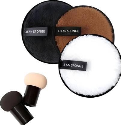 glowease Combo of 3 Makeup remover and two mushroom puff Makeup Remover