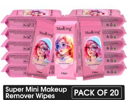 MasKing Super mini–Makeup Remover Wipe (pack 20) - Super mini size, easy carry in pocket Makeup Remover
